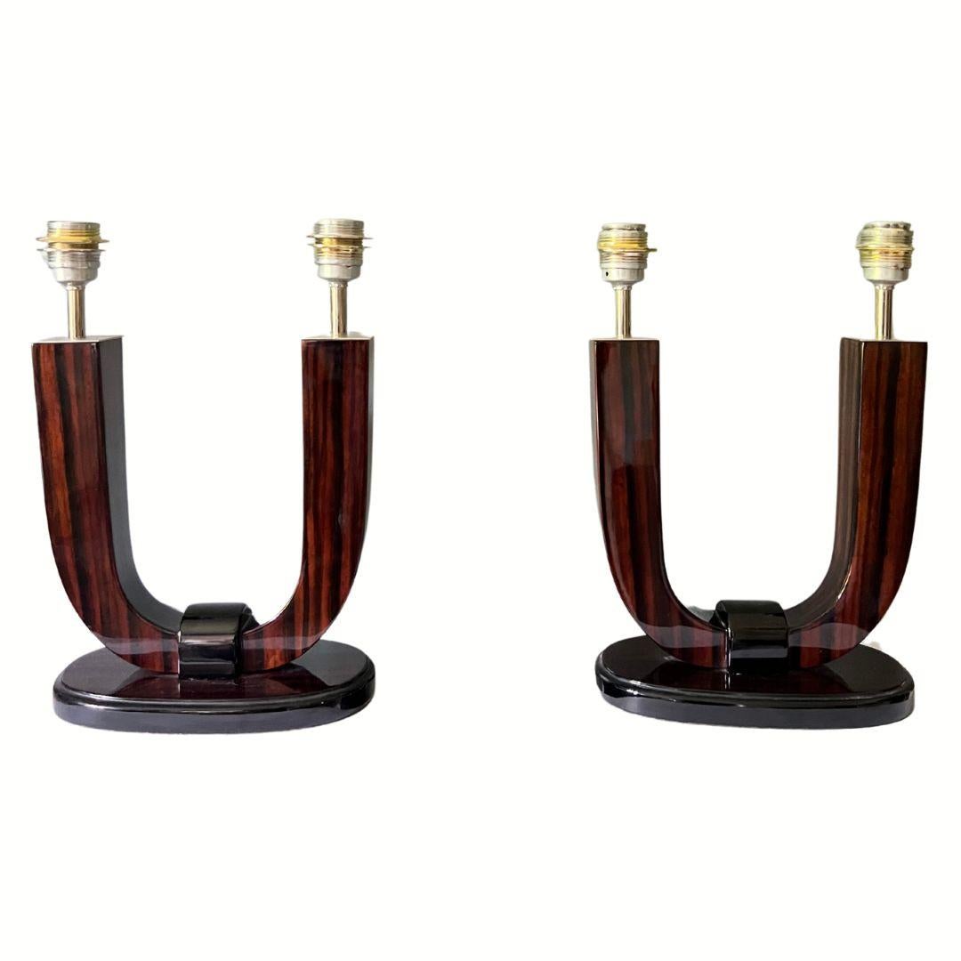 Paire de lampes de table Art Déco Macassar, années 1930 Bon état - En vente à Budapest, HU