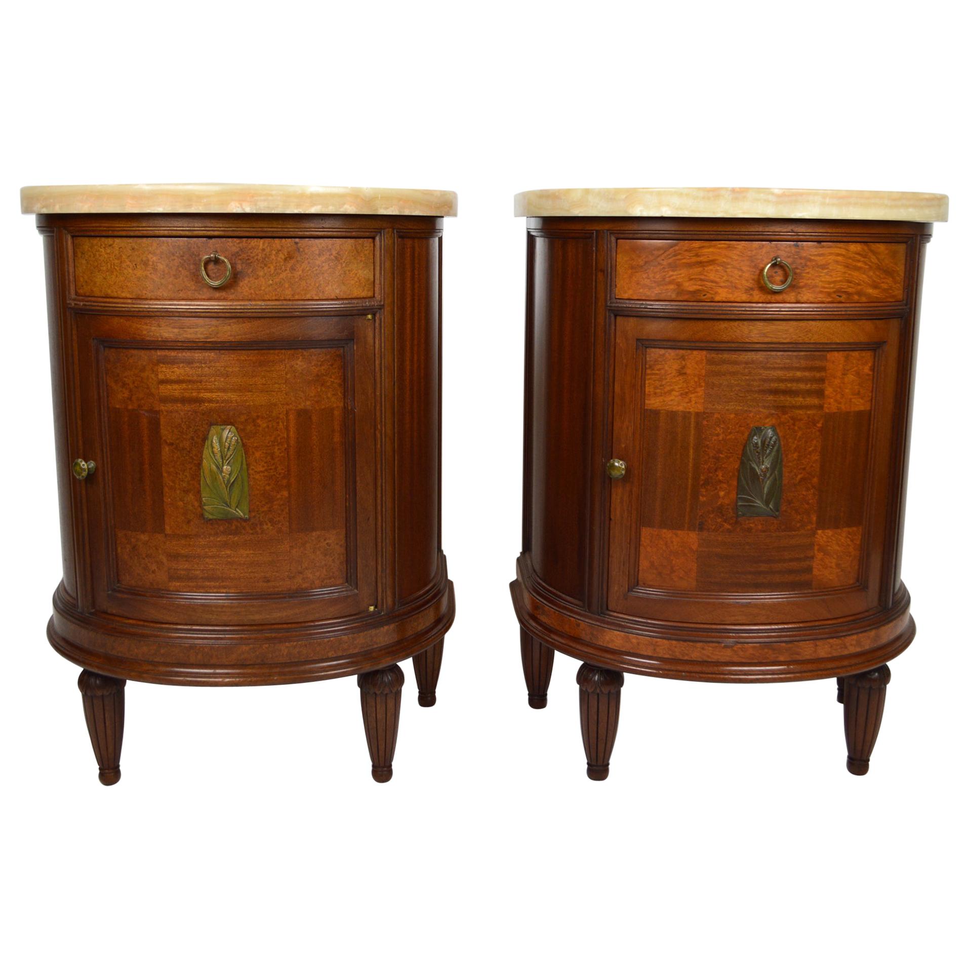 Pair of French Art Deco Mahogany Bedside Tables Nightstands, 1920s For Sale