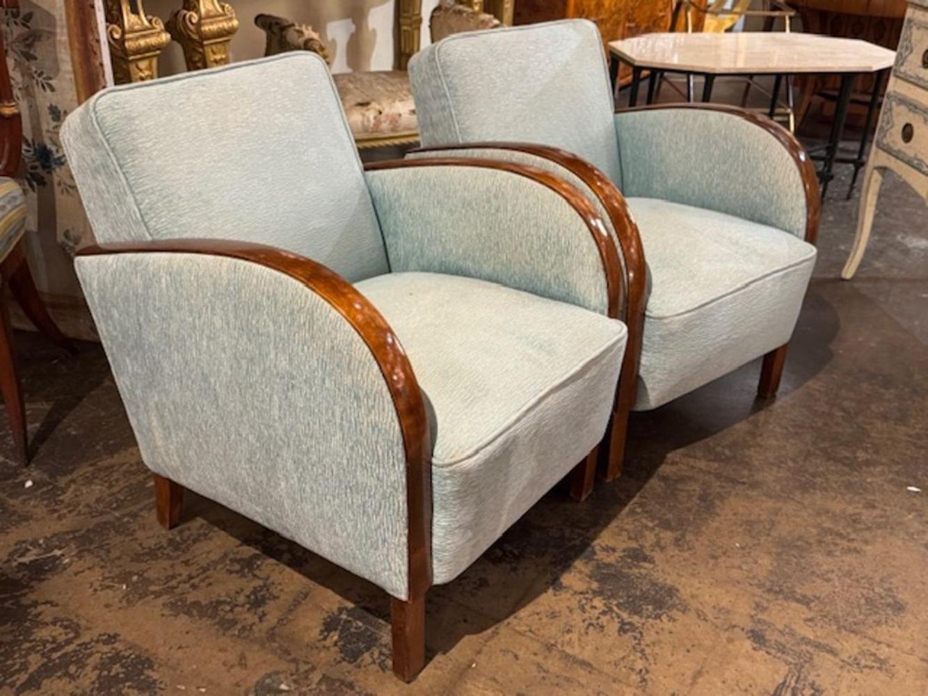 Pareja de sillones Club franceses Art Decó de caoba en Bueno estado para la venta en Dallas, TX