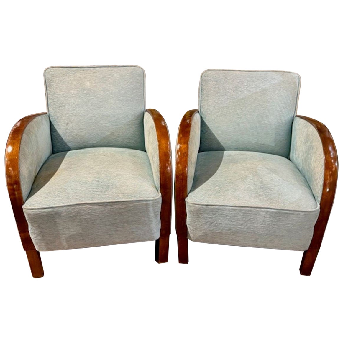 Pareja de sillones Club franceses Art Decó de caoba en venta