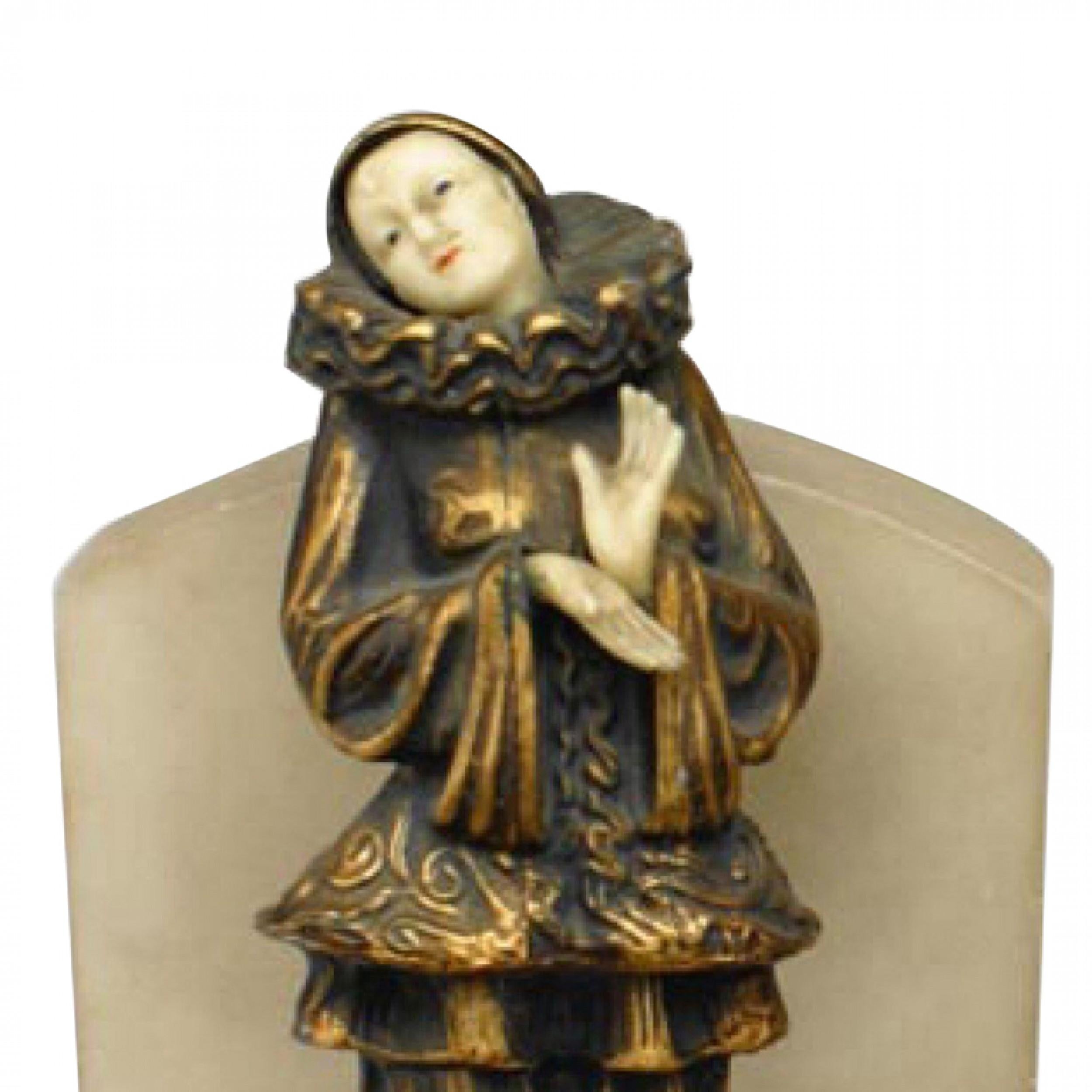 20th Century Pair of French Art Deco Marble Harlequin Bookends For Sale