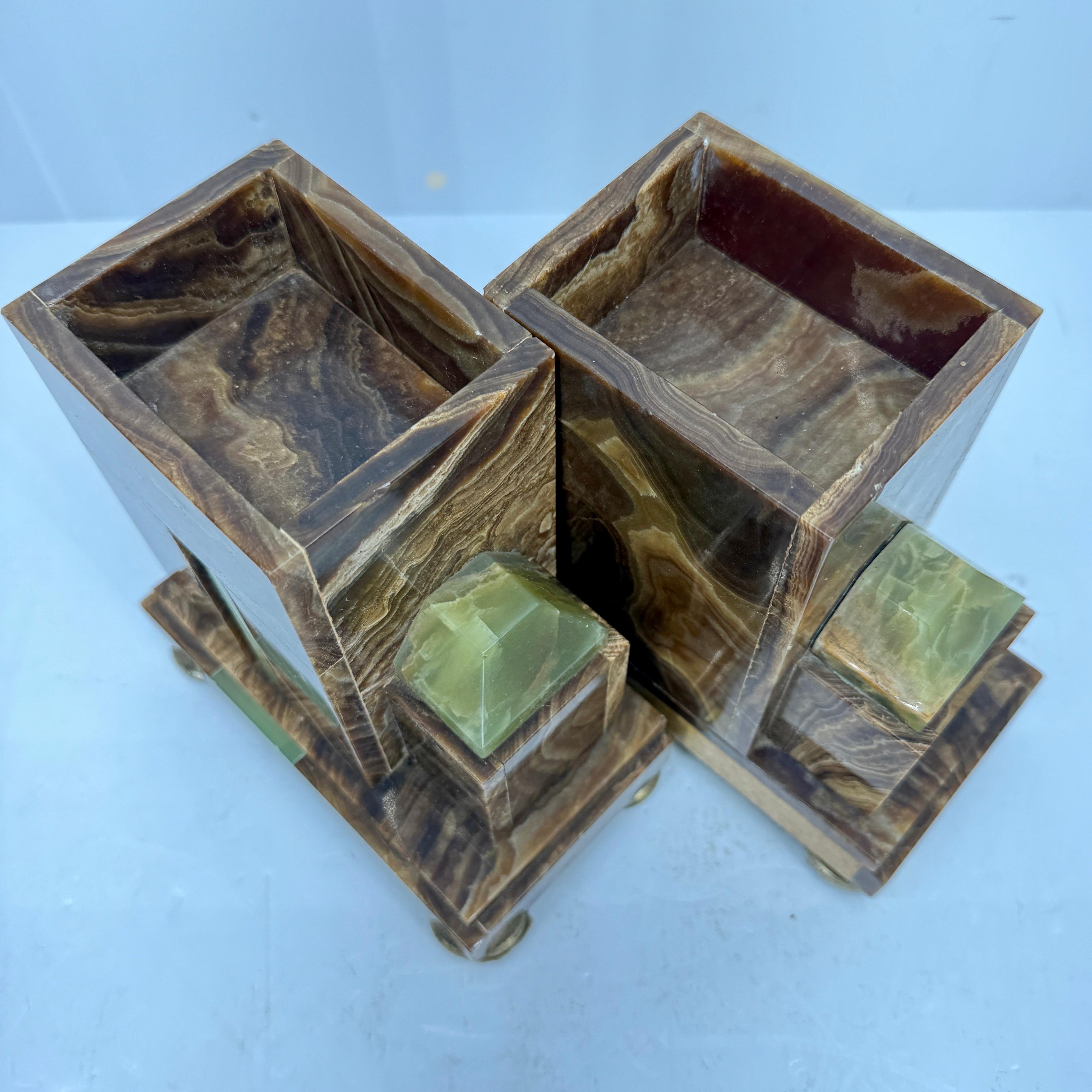 Pair of French Art Deco Marble Onyx Bookends Planters 4