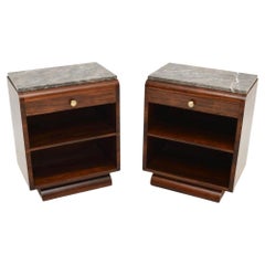 Pair of French Art Deco Marble Top Bedside Cabinets