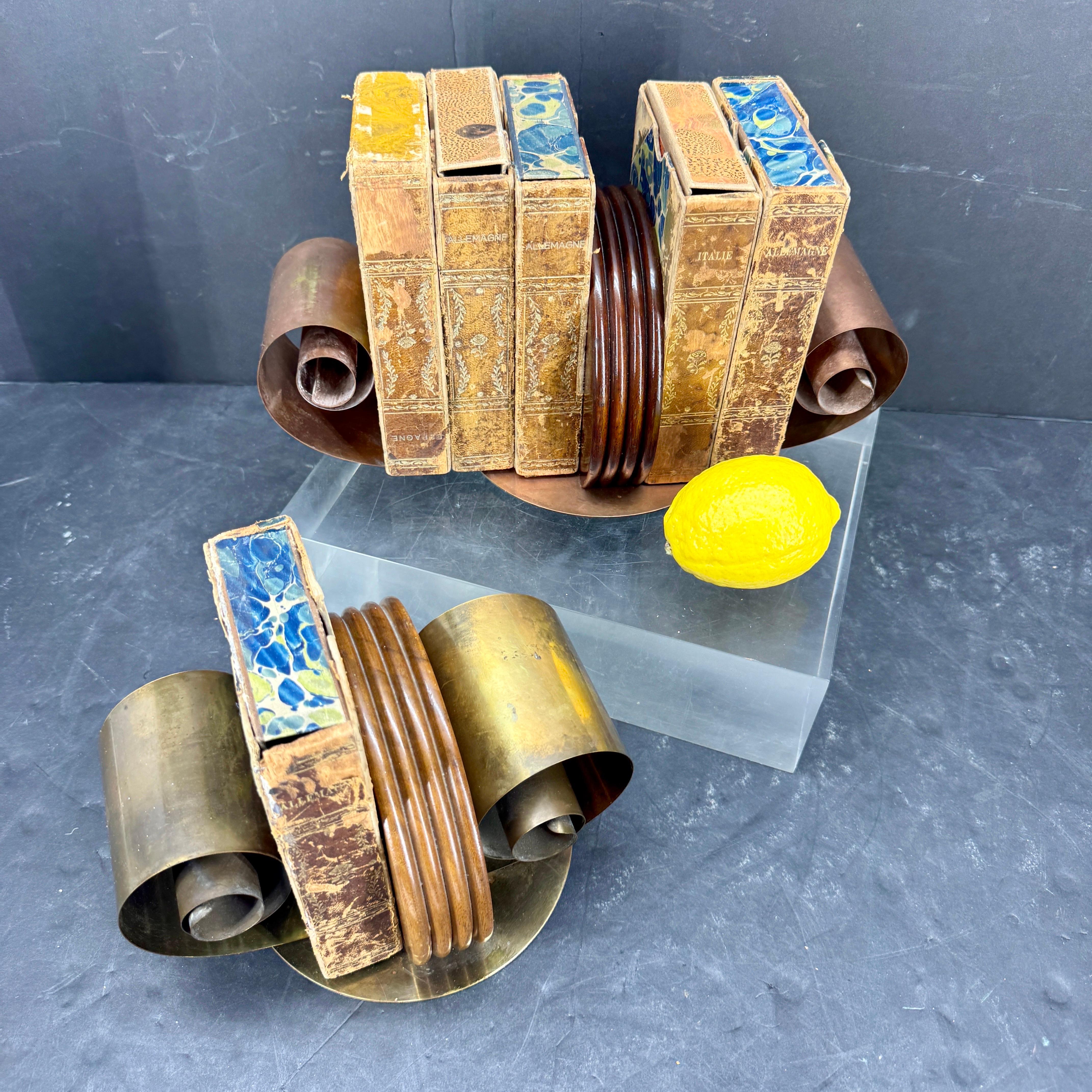 Pair of French Art Deco Metal and Wood Sculptural Bookends For Sale 4