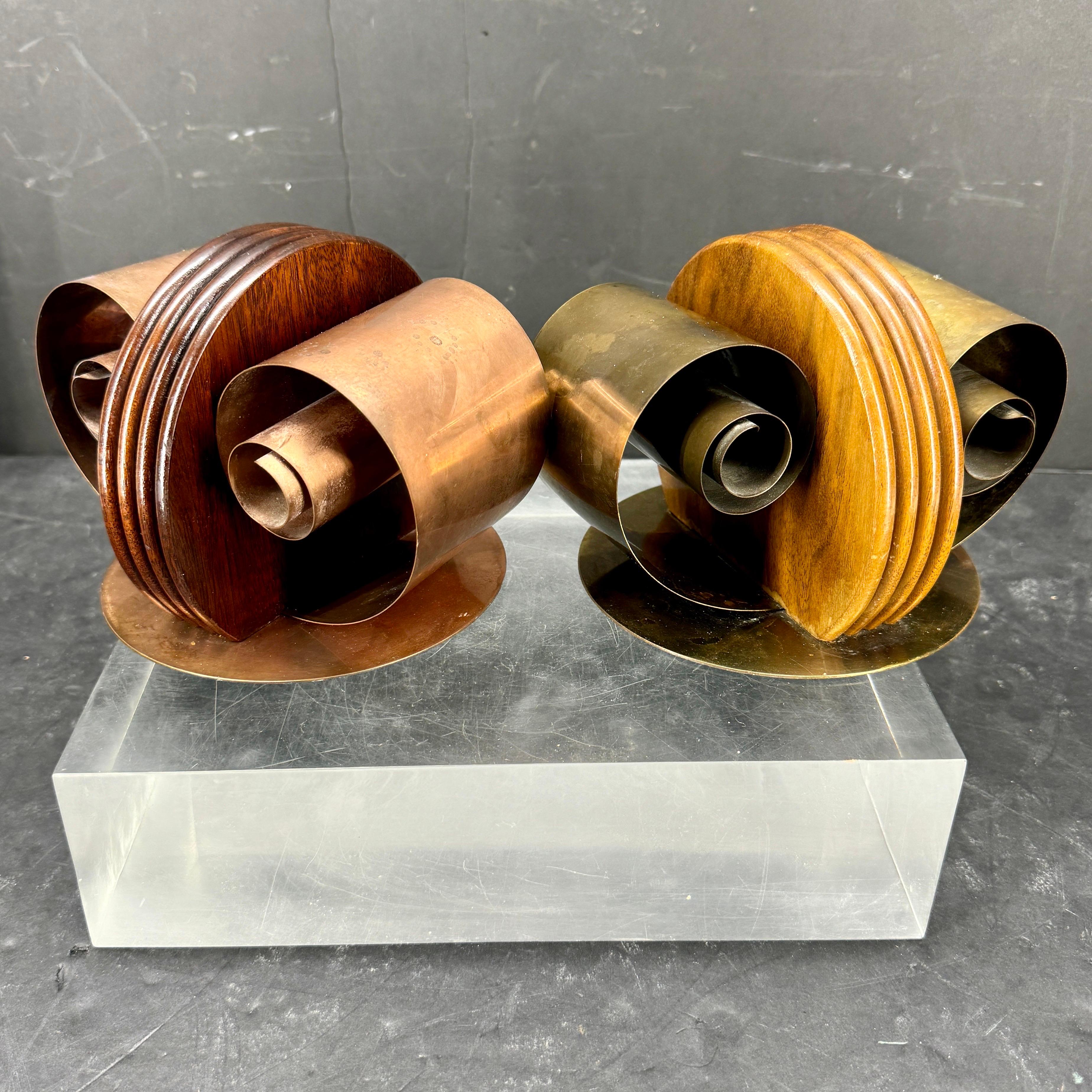 Pair of French Art Deco Metal and Wood Sculptural Bookends For Sale 5