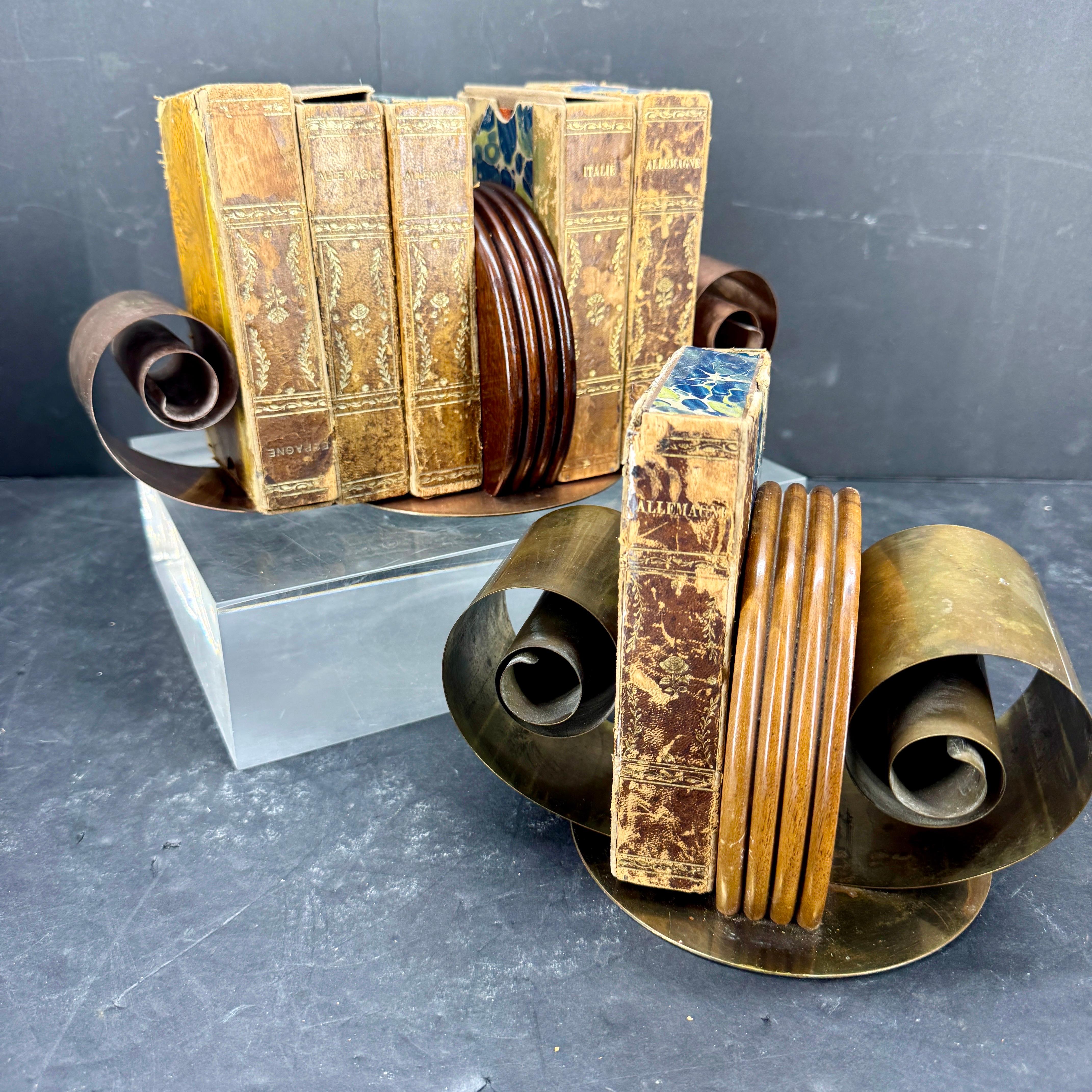 Pair of French Art Deco Metal and Wood Sculptural Bookends For Sale 7