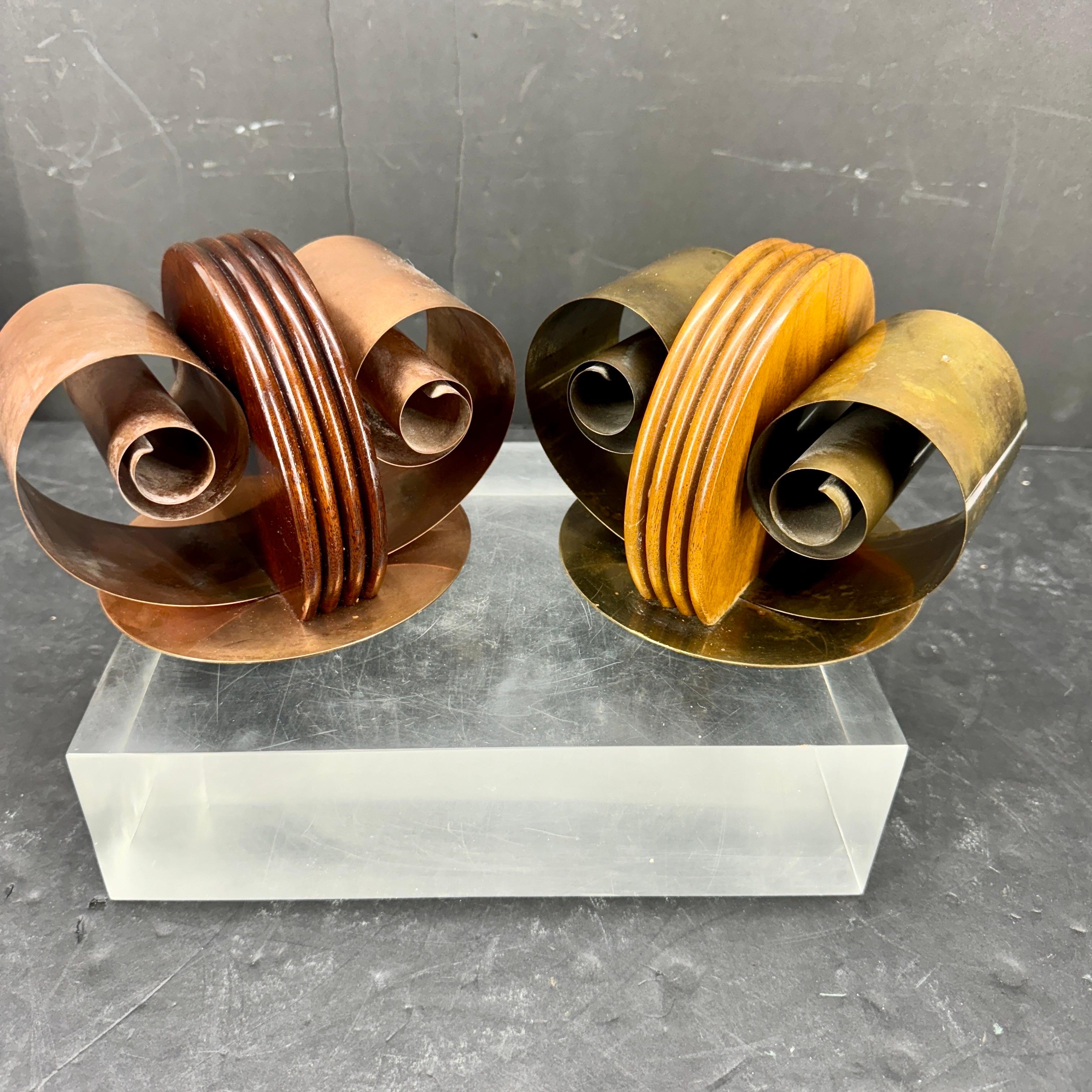 Pair of French Art Deco Metal and Wood Sculptural Bookends For Sale 1