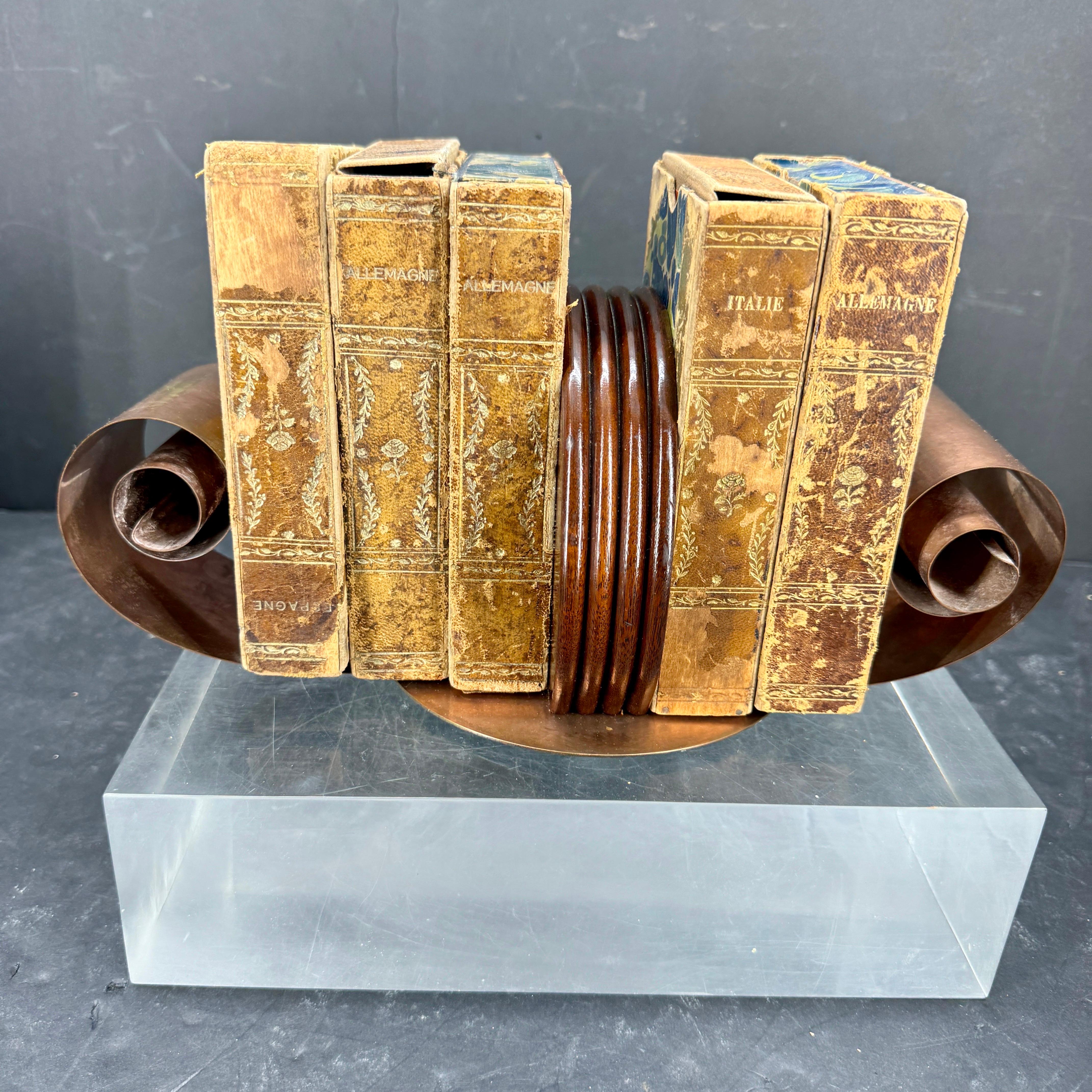 Pair of French Art Deco Metal and Wood Sculptural Bookends For Sale 2