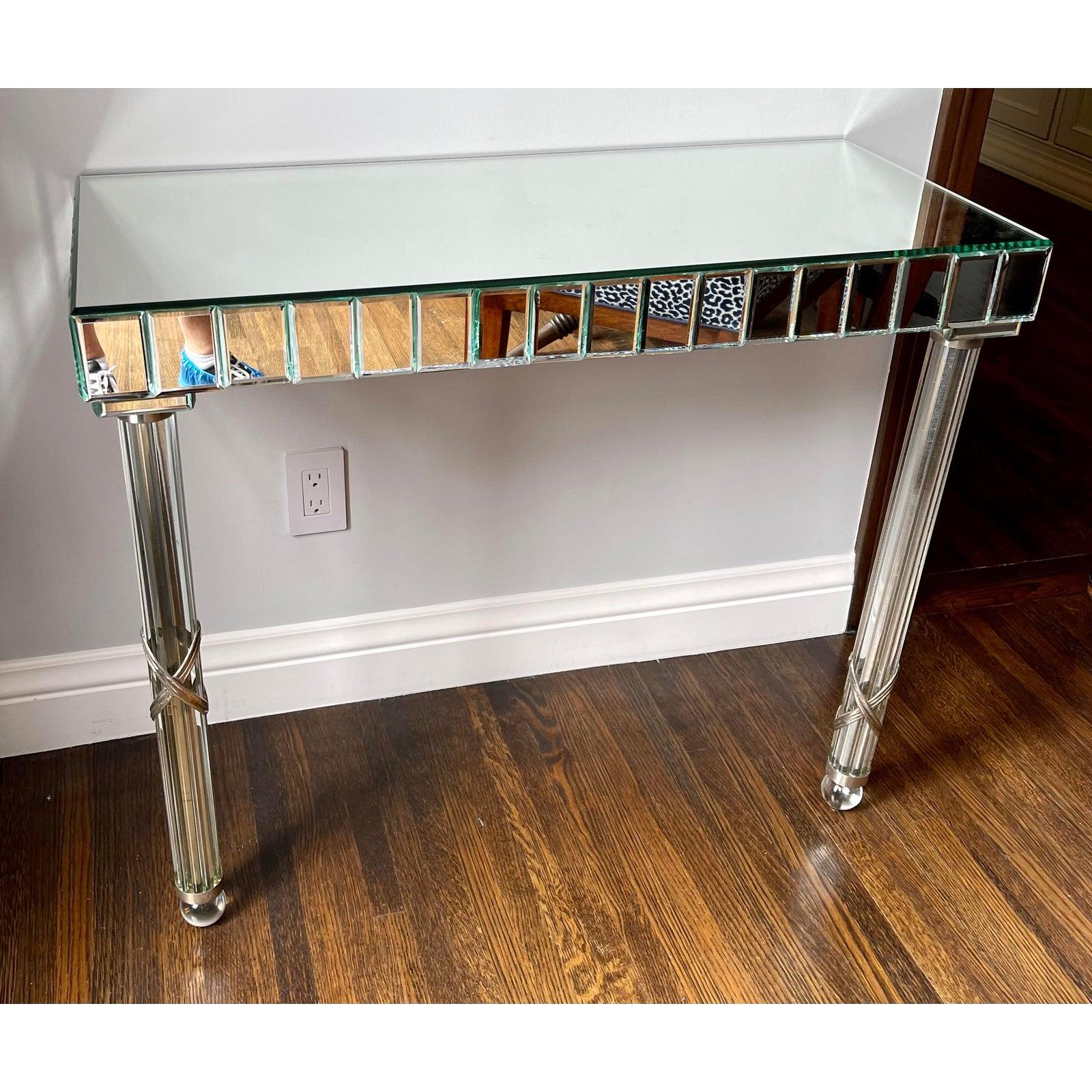 Pair of French Art Deco Mirrored Console Table with Glass Rod Legs, 1940s In Good Condition In LOS ANGELES, CA