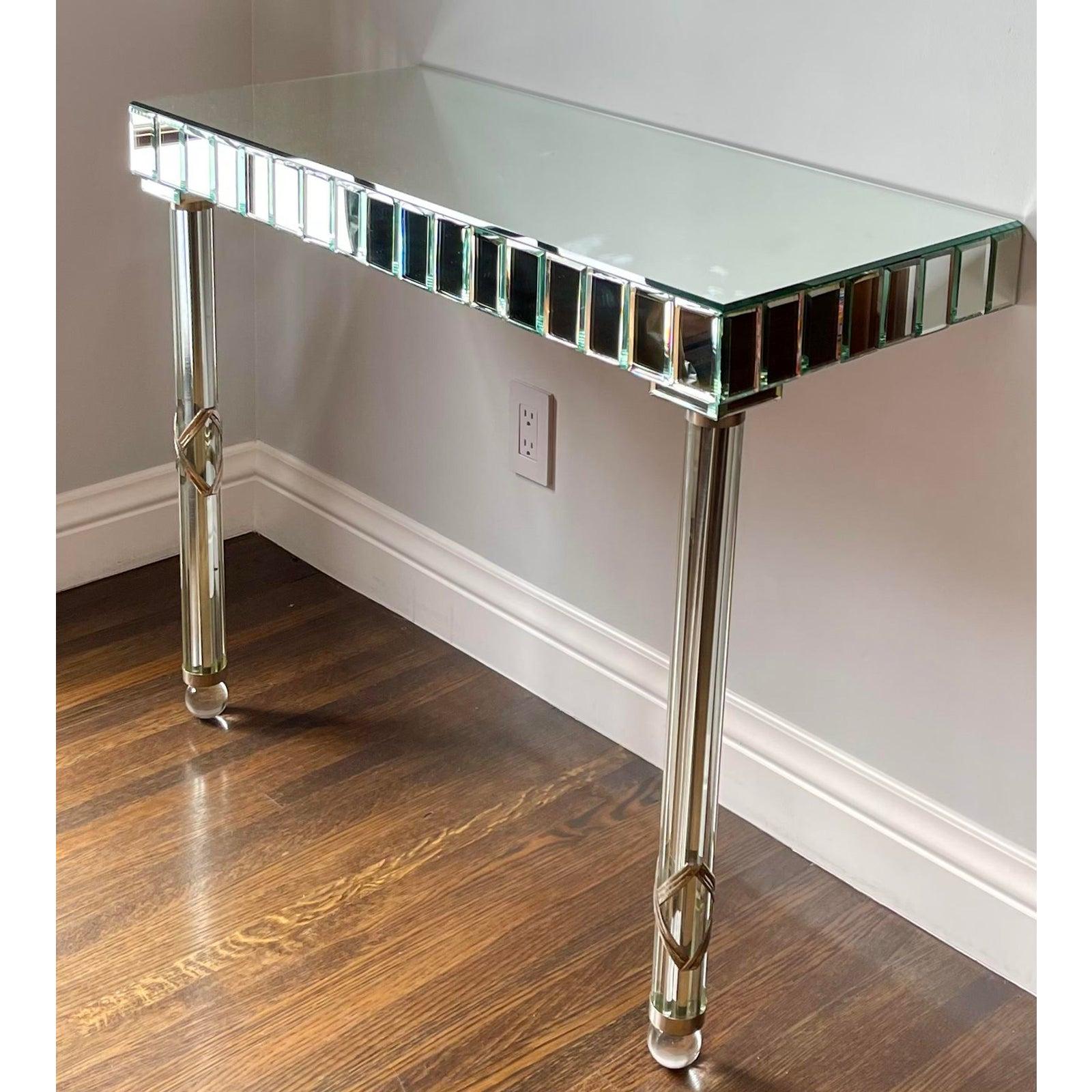 20th Century Pair of French Art Deco Mirrored Console Table with Glass Rod Legs, 1940s