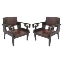 Pareja de sillones franceses Art Decó / Modernas Sillas de salón neoclásicas de teca