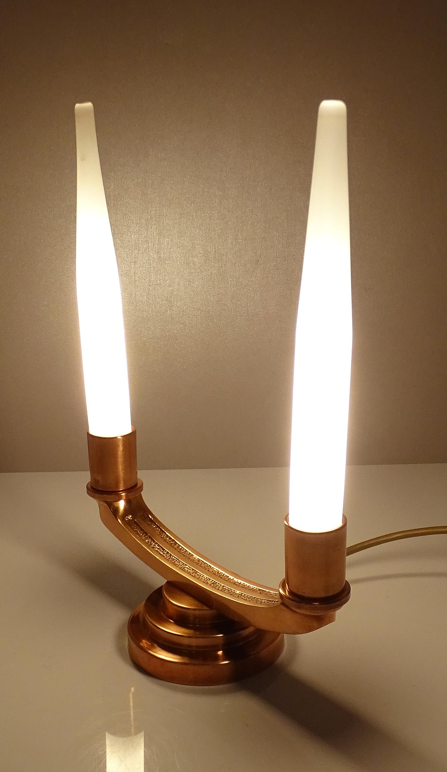 Pair of French Art Deco Modernist Uplighter  Lamps, Brass Copper Glass  Lights For Sale 6