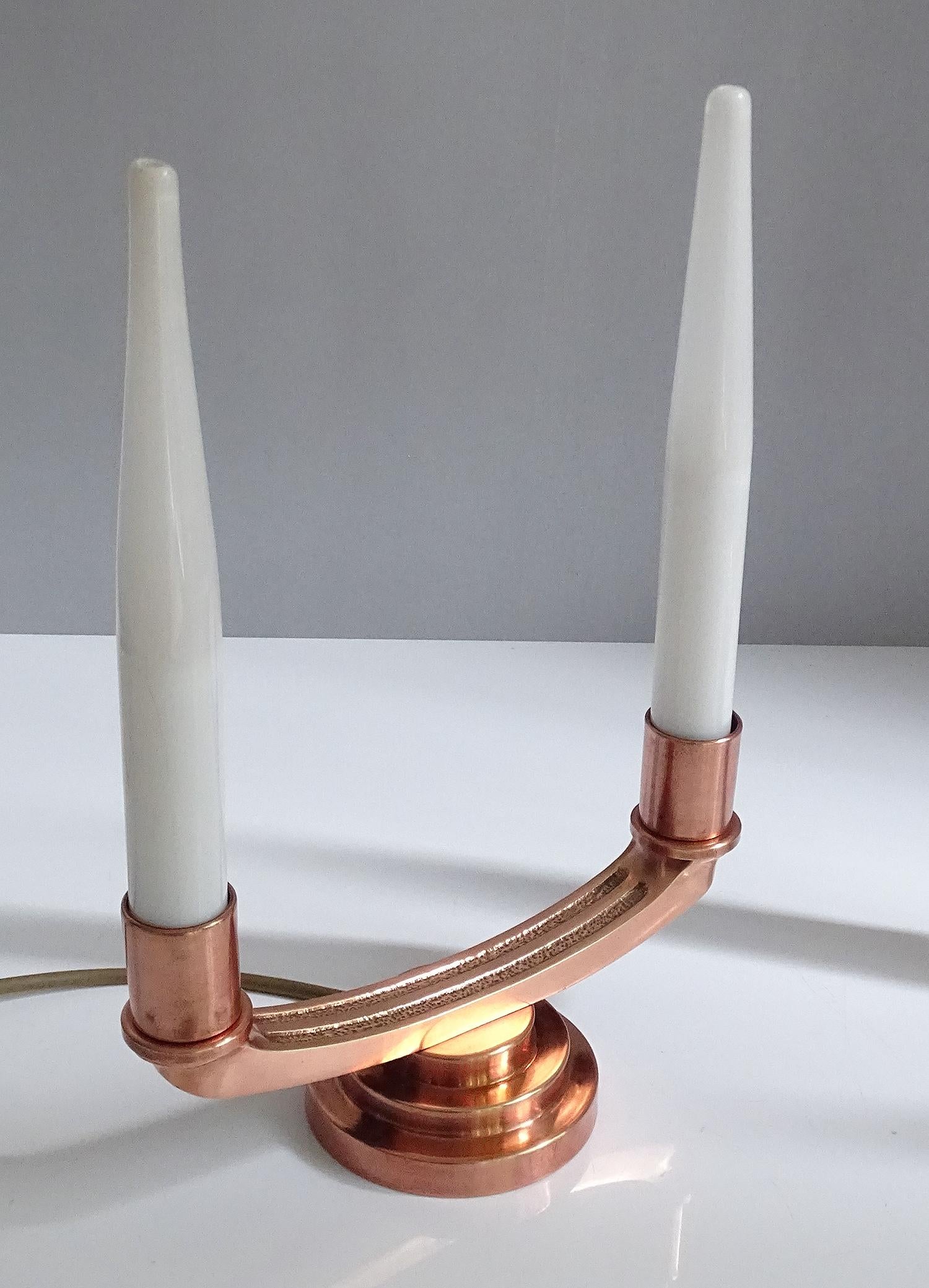 Pair of French Art Deco Modernist Uplighter  Lamps, Brass Copper Glass  Lights For Sale 7