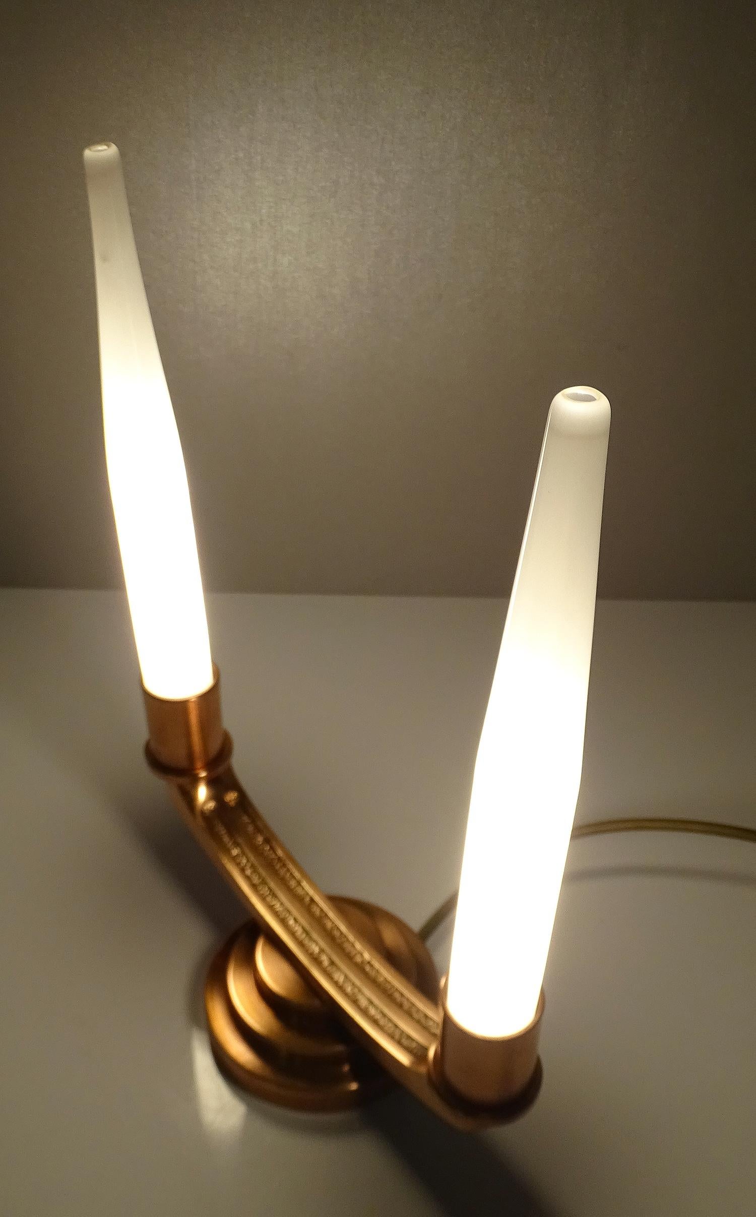 Pair of French Art Deco Modernist Uplighter  Lamps, Brass Copper Glass  Lights For Sale 8