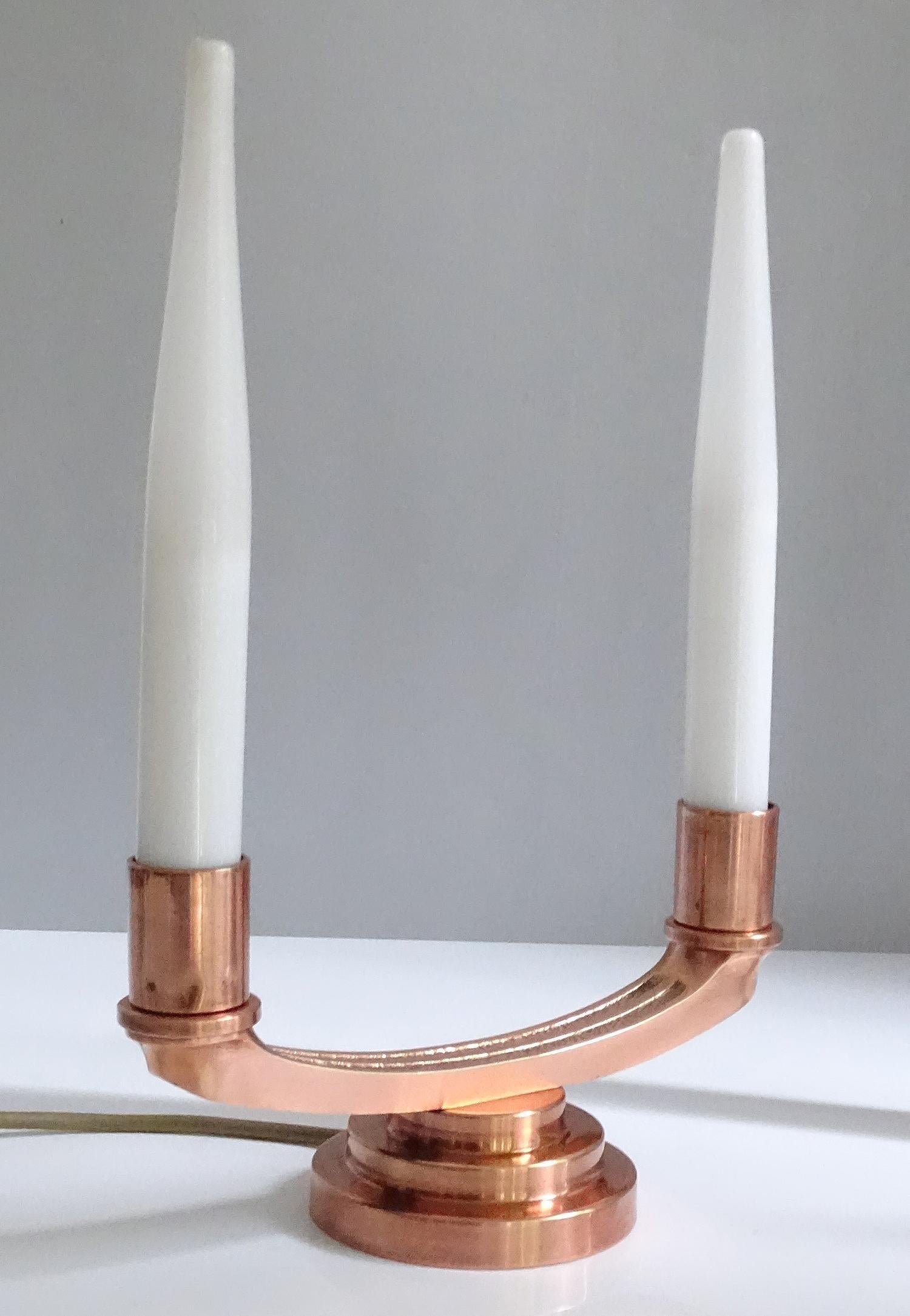 Pair of French Art Deco Modernist Uplighter  Lamps, Brass Copper Glass  Lights For Sale 10