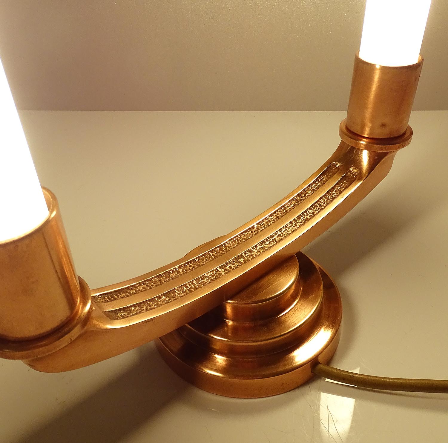 Pair of French Art Deco Modernist Uplighter  Lamps, Brass Copper Glass  Lights For Sale 12