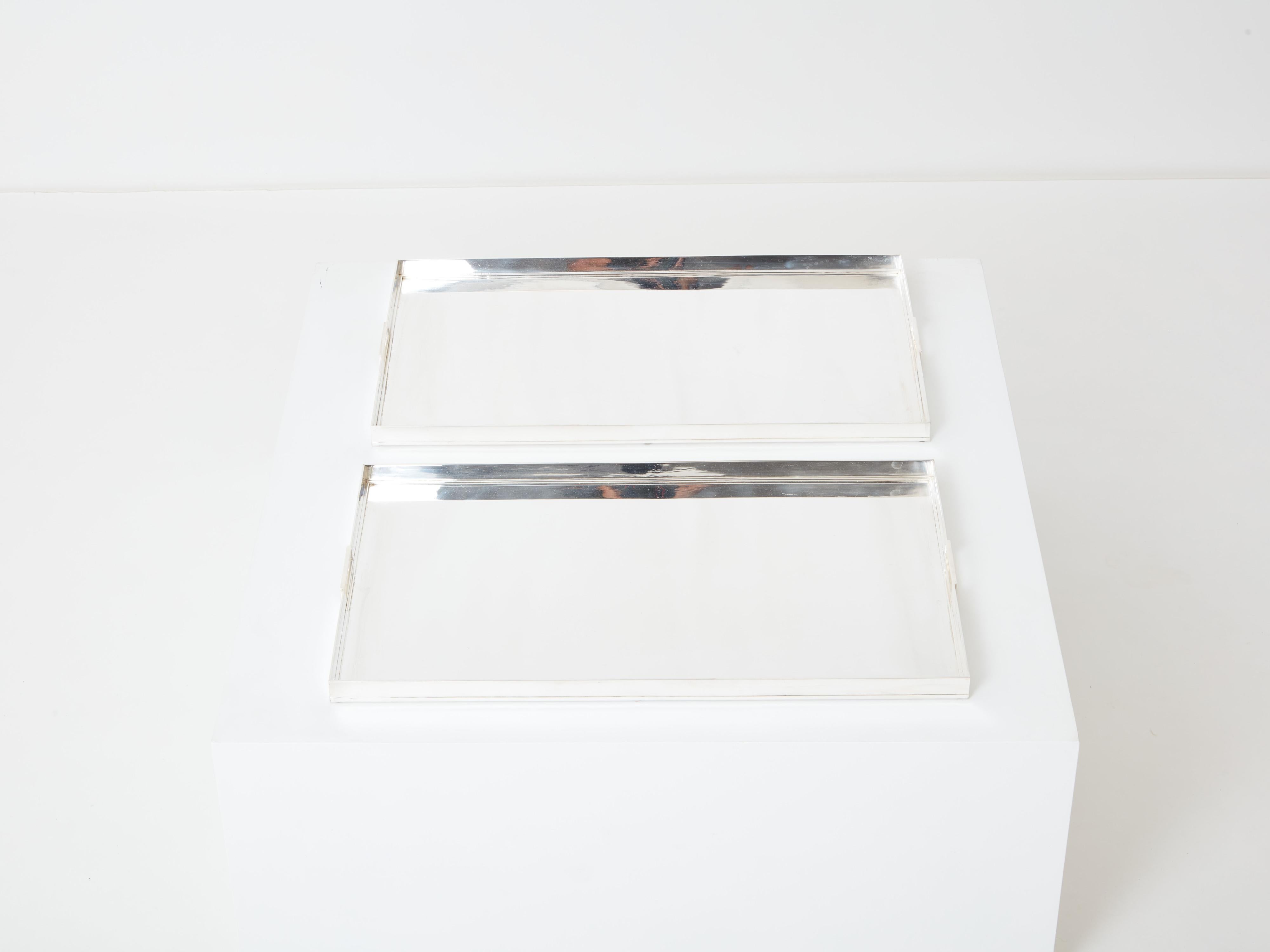 Pair of French Art deco modernist silver-plated trays 1940s For Sale 9