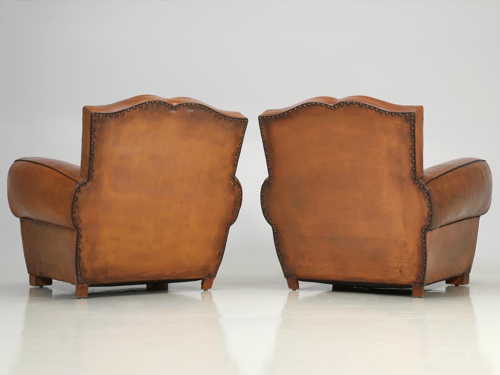 Pair of French Art Deco Moustache Back Leather Club Chairs Restored Internally 15