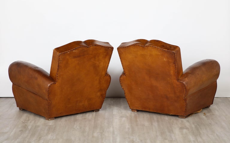 Pair of French Art Deco 'Moustache' Leather Club Chairs, Paris, circa 1920  2