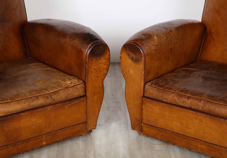 Pair of French Art Deco 'Moustache' Leather Club Chairs, Paris, circa 1920  5