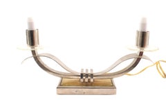 Pair of French Art Deco Nickel Plate Candelabra Table Lamps