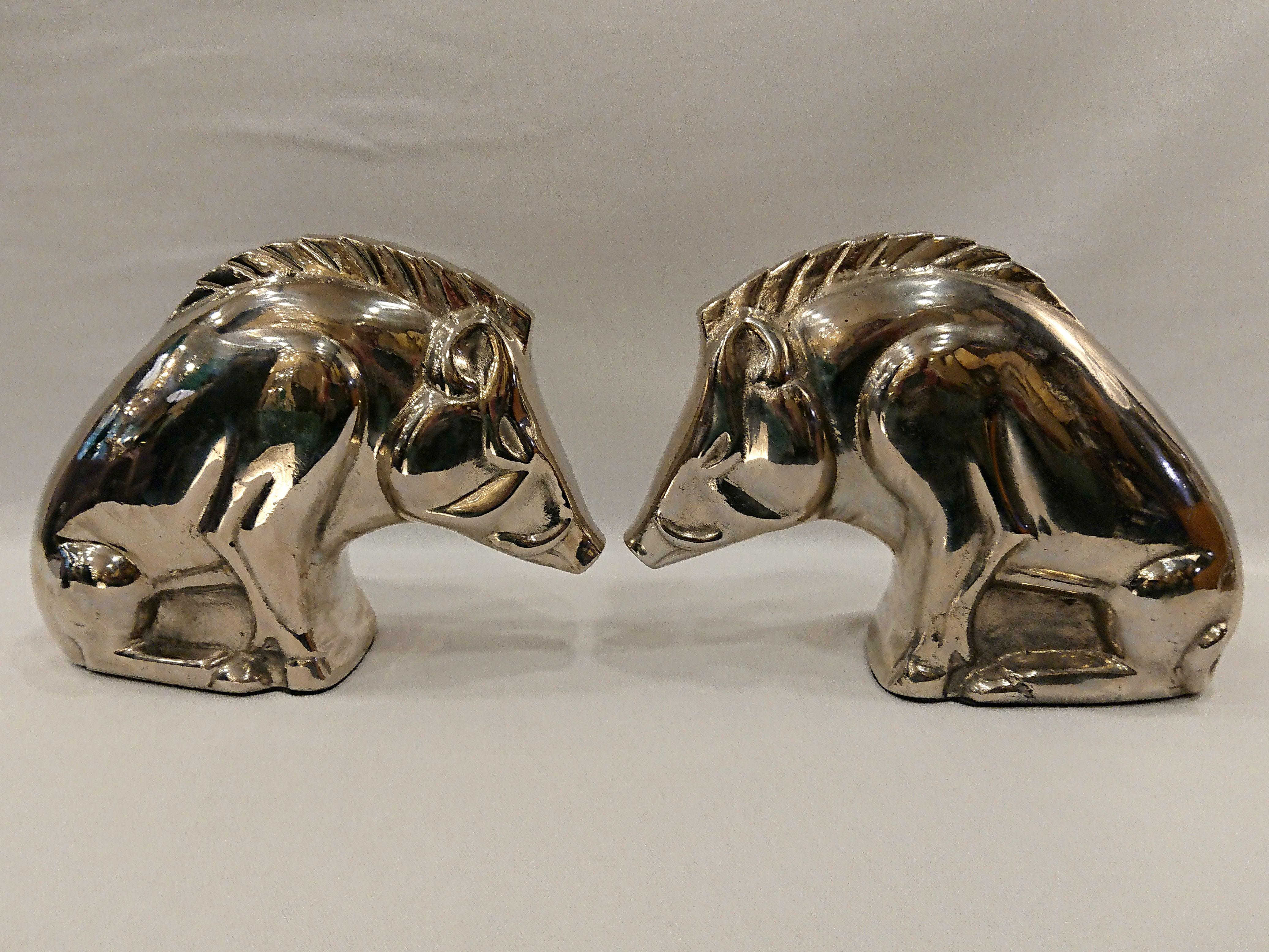 Pair of French Art Deco Nickel-Plated Brass Bookends, 1930-1940 For Sale 8