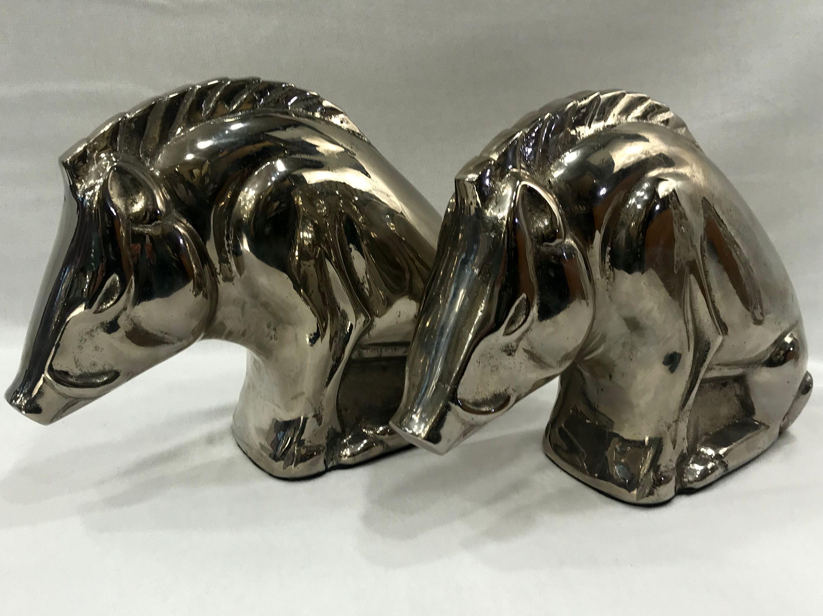 20th Century Pair of French Art Deco Nickel-Plated Brass Bookends, 1930-1940 For Sale