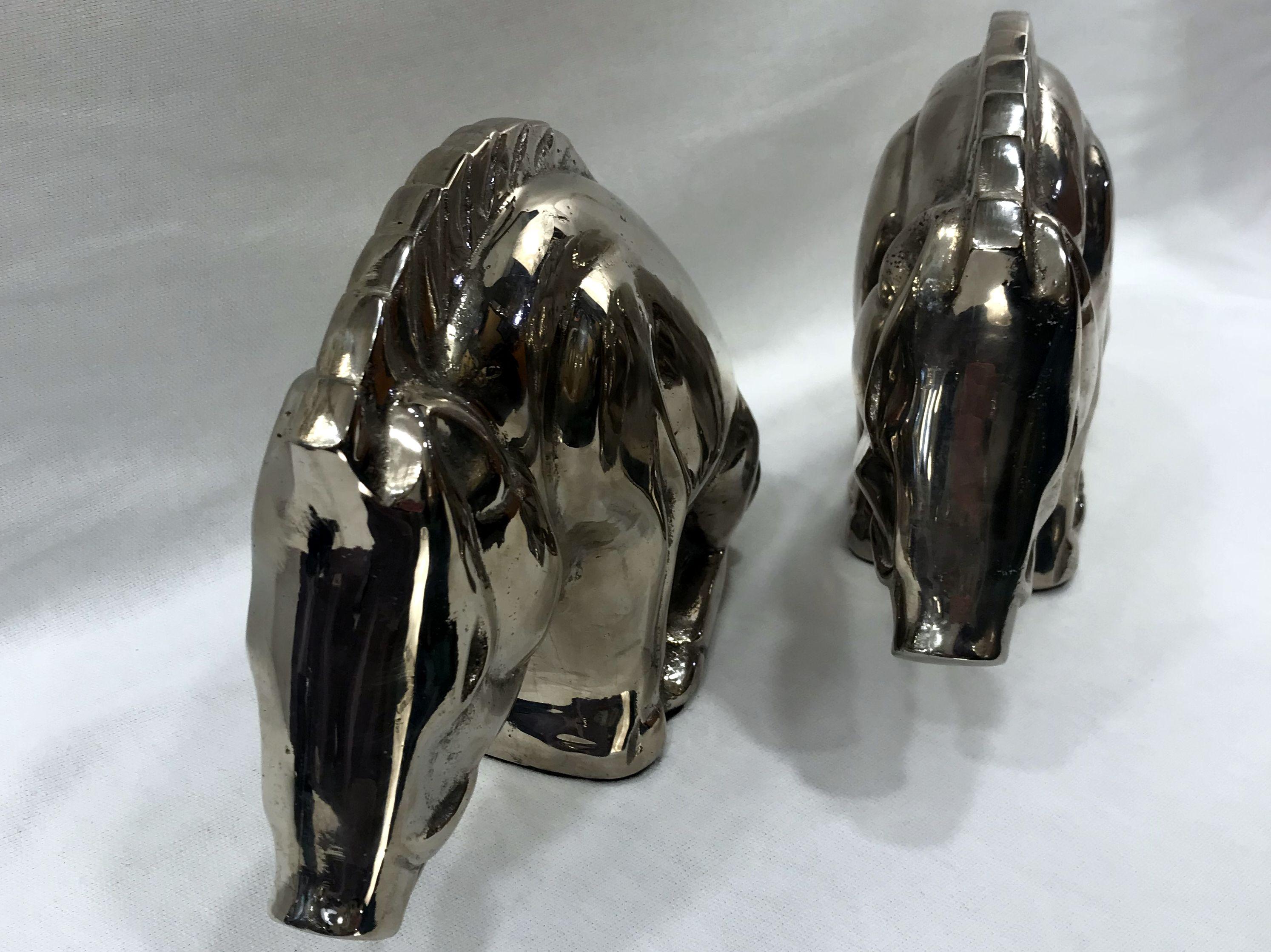 Pair of French Art Deco Nickel-Plated Brass Bookends, 1930-1940 For Sale 1