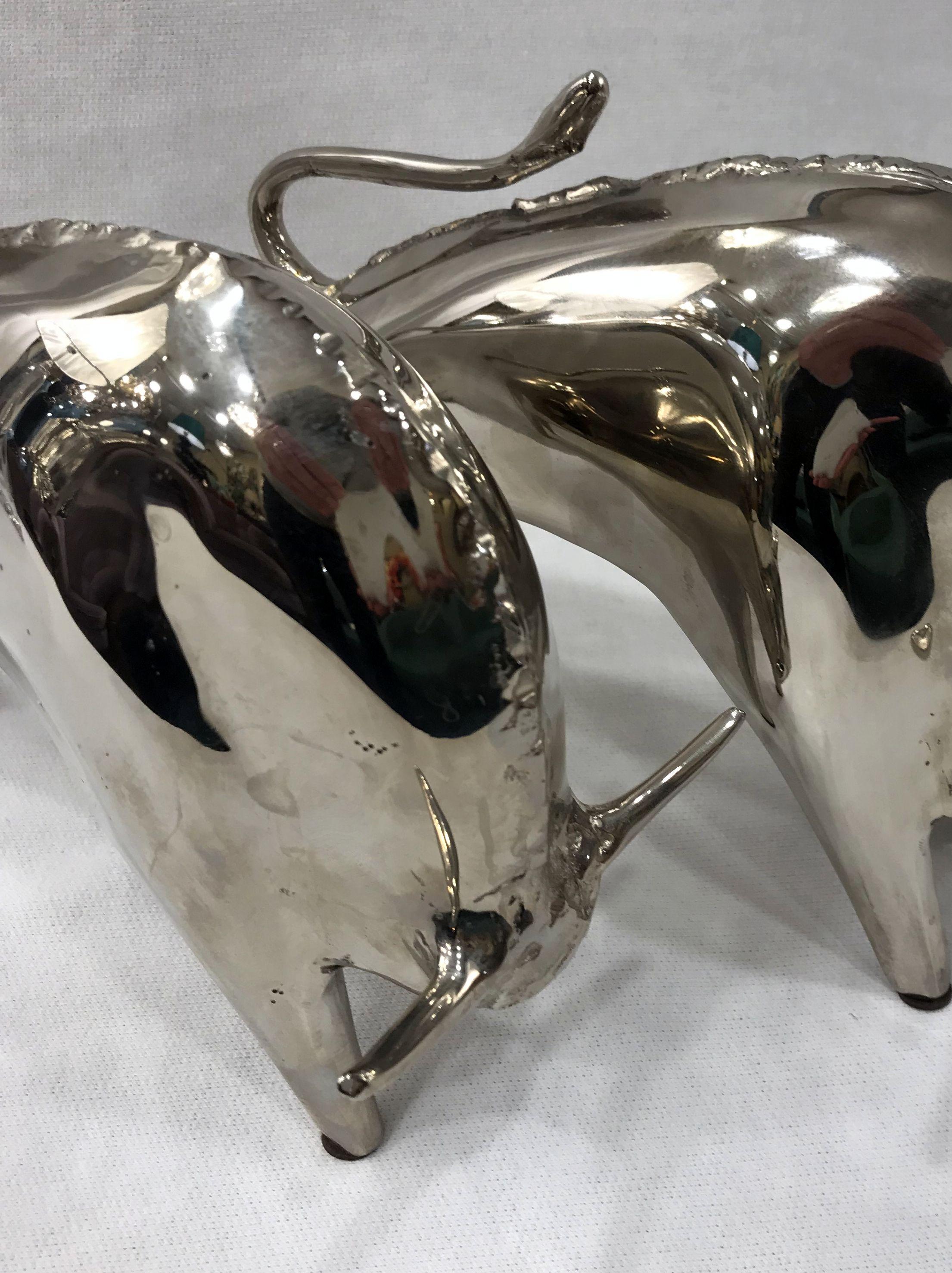 Pair of French Art Deco Nickel-Plated Brass Bookends, 1930-1940 For Sale 4