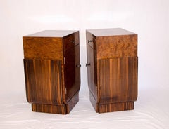 Paire de tables de nuit Art Déco françaises, en ébène de Macassar et broussin d'orme des Carpates