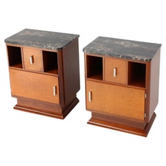 Pair of French Art Deco nightstand with stunning marble tops, 1920s