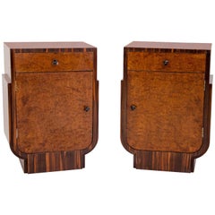 Pair of French Art Deco Nightstands, Macassar Ebony and Carpathian Elm Burl