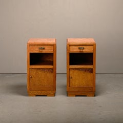 Pair of French Art Deco Nightstands oak and marble, 1930s