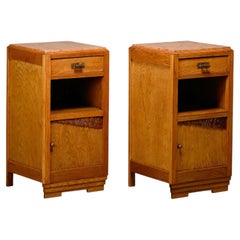 Pair of French Art Deco Nightstands oak and marble, 1930s