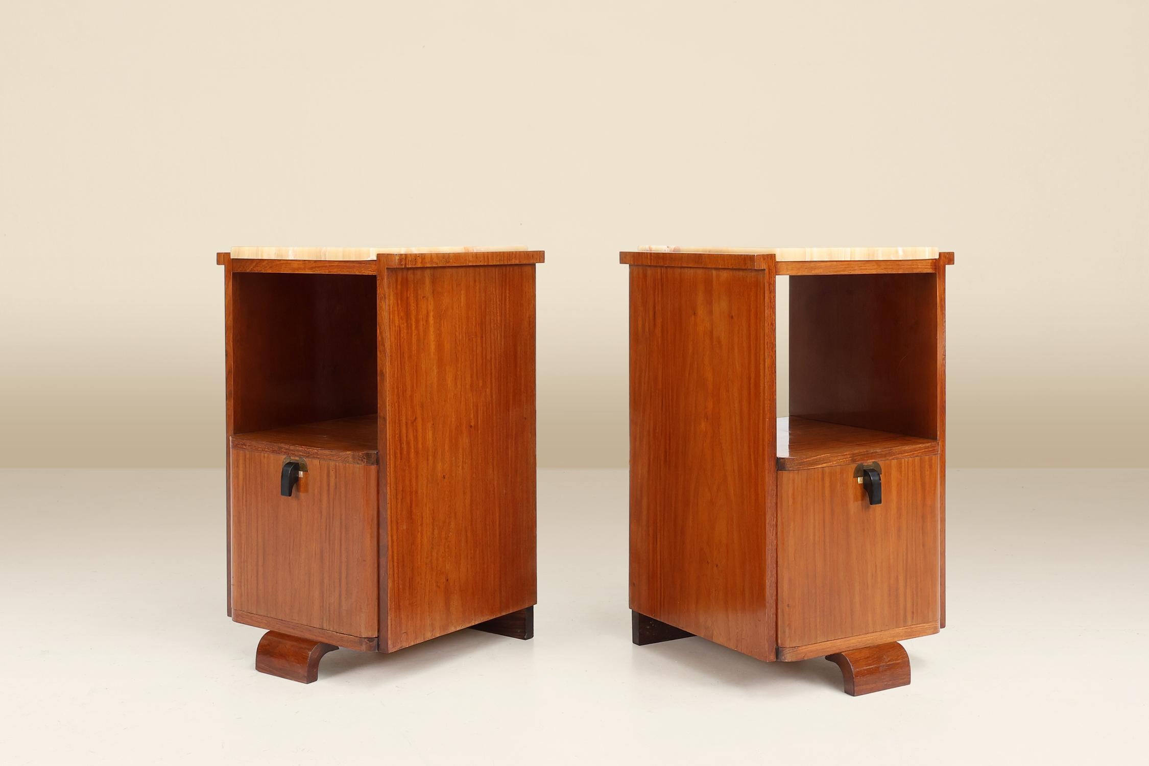 France / 1925 / set nightstands / wood, porcelain, marble / Art Deco / Mid-century

Beautiful set of French nightstands crafted with meticulous attention to detail around 1925. These nightstands feature a stunning geometric design that embodies the