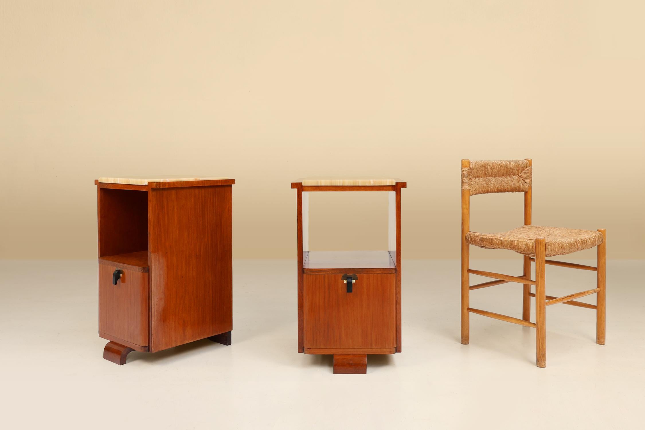 20th Century Pair of French Art Deco nightstands with marble top, ca. 1925 For Sale