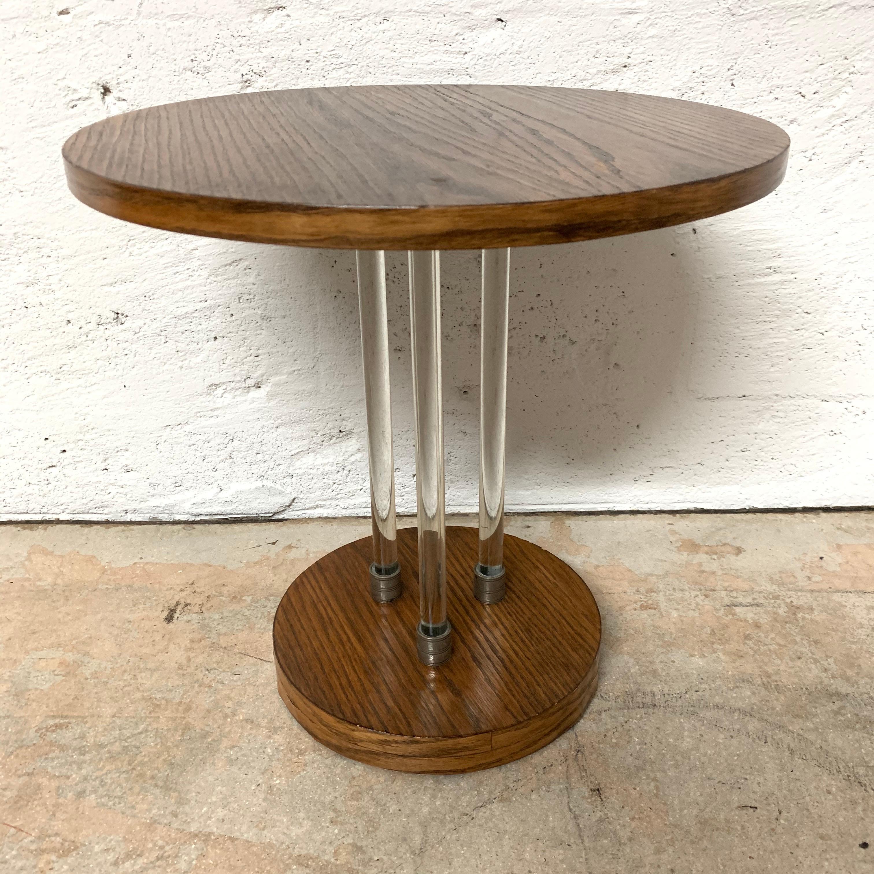 Pair of 20th Century Art Deco Oak and Glass Side or End Tables, France, 1930s In Fair Condition In Miami, FL