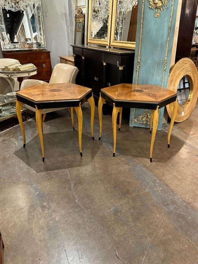 Pair of French Art Deco Oak Inlaid Side Tables For Sale 2