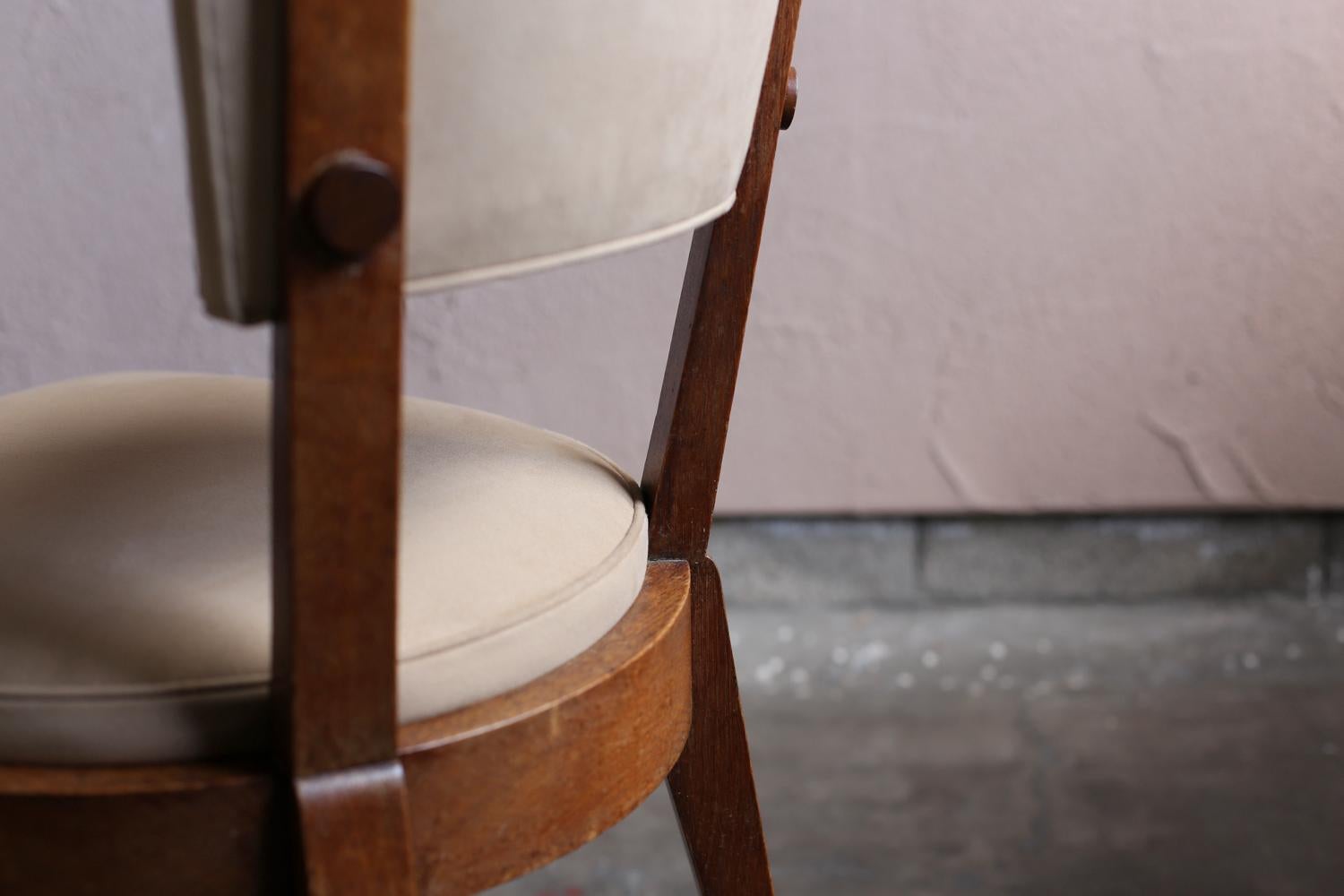Pair of French Art Deco Oakwood Dining Chairs by Charles Dudouyt For Sale 6