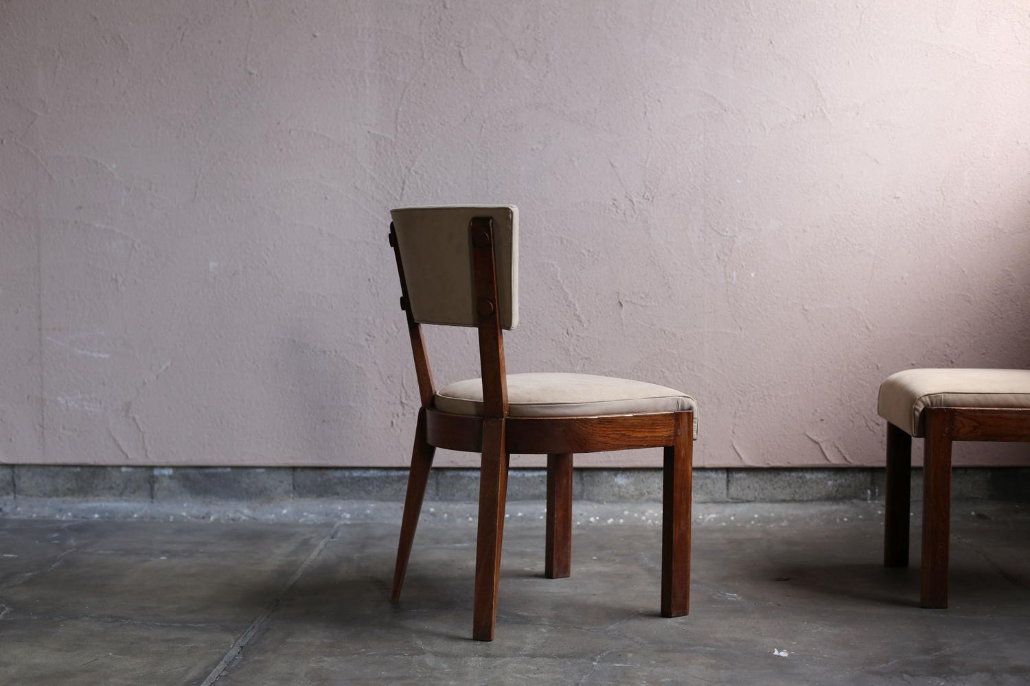Pair of French Art Deco Oakwood Dining Chairs by Charles Dudouyt For Sale 3