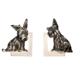 Pair of French Art Déco Painted Ceramic Bookends Shaped Like Scotch Terrier Dogs