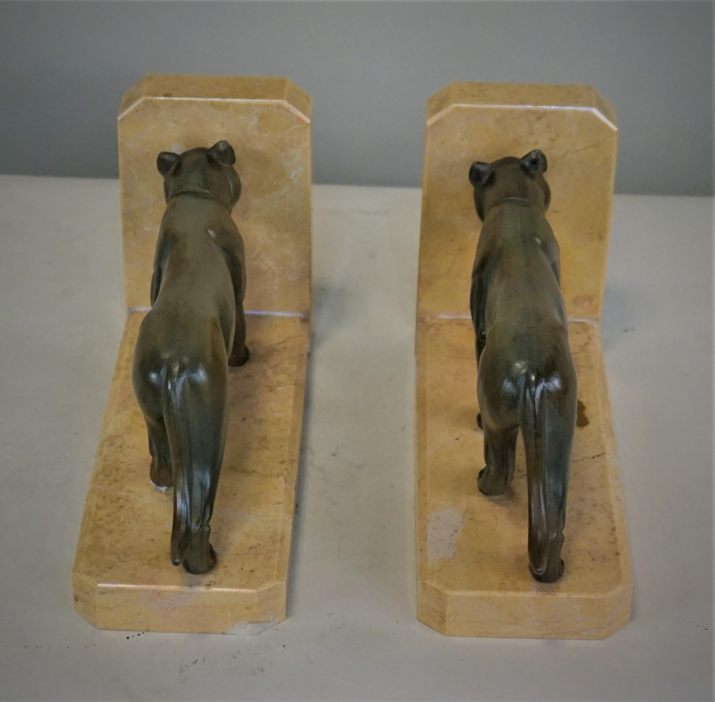 Pair of French Art Deco Panther Bookends In Good Condition In Fairfax, VA