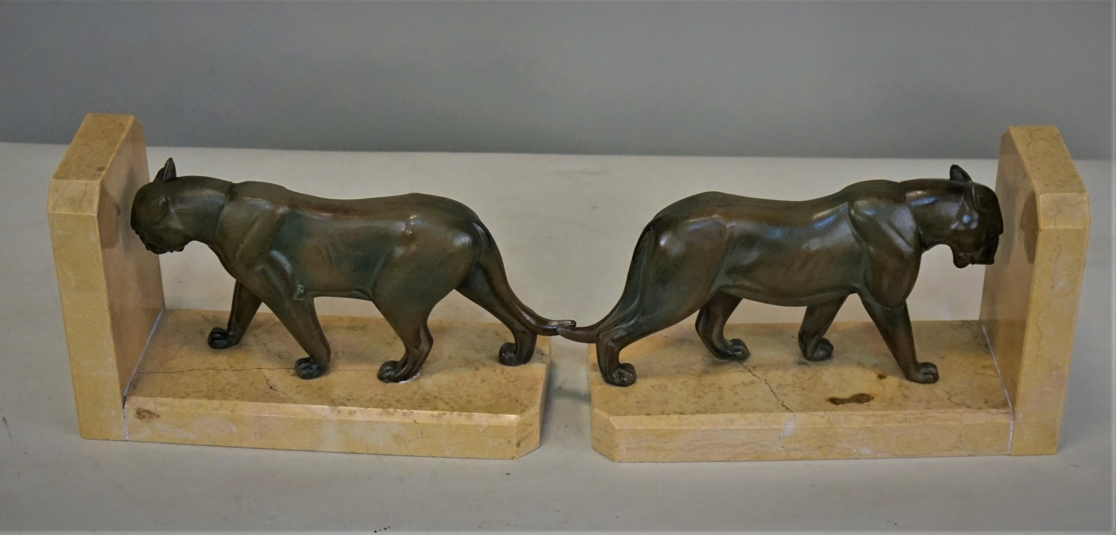 Early 20th Century Pair of French Art Deco Panther Bookends