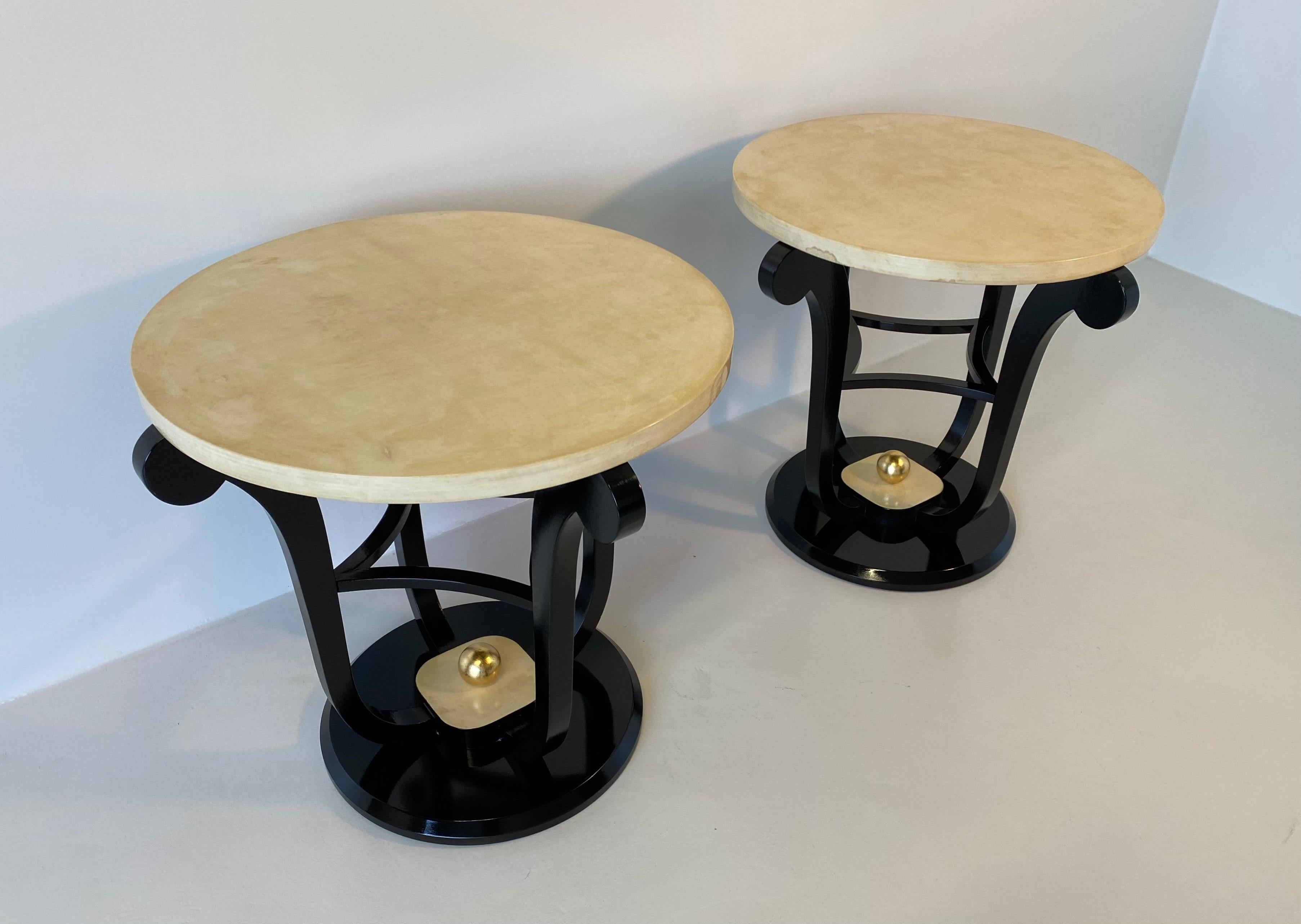 20th Century Pair of French Art Deco Parchment and Gold Leaf Side Tables