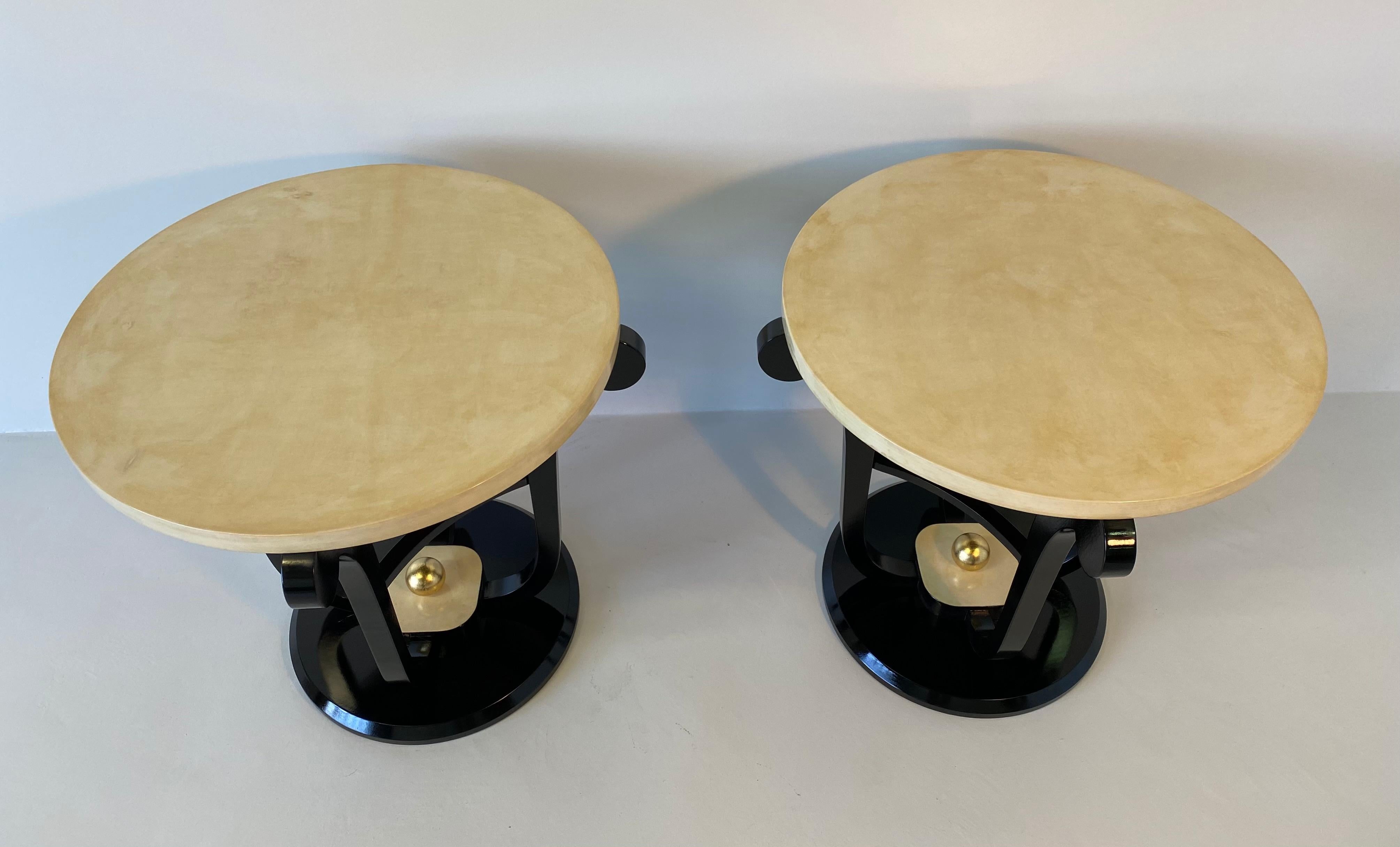 Pair of French Art Deco Parchment and Gold Leaf Side Tables 1