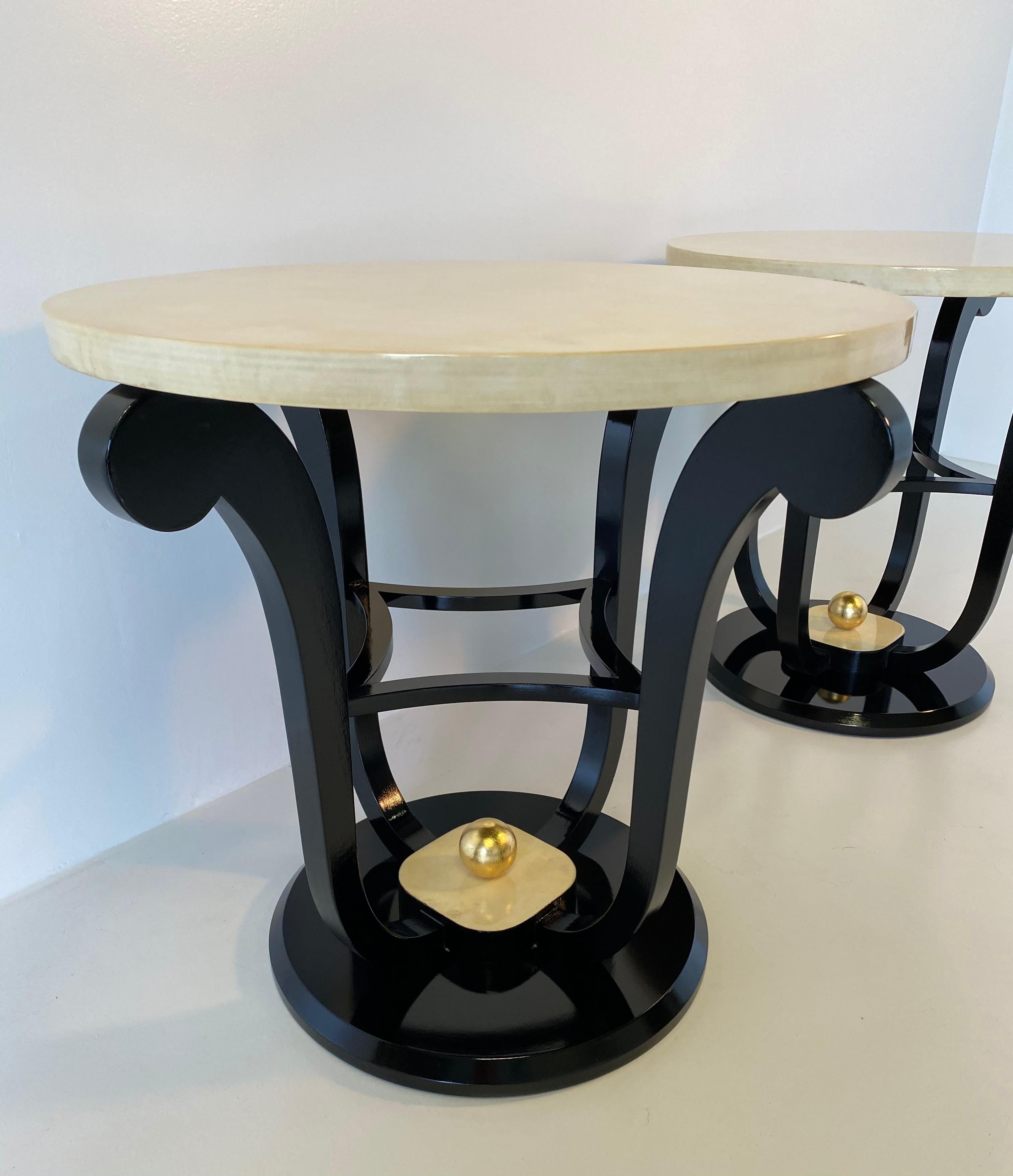 Pair of French Art Deco Parchment and Gold Leaf Side Tables 2