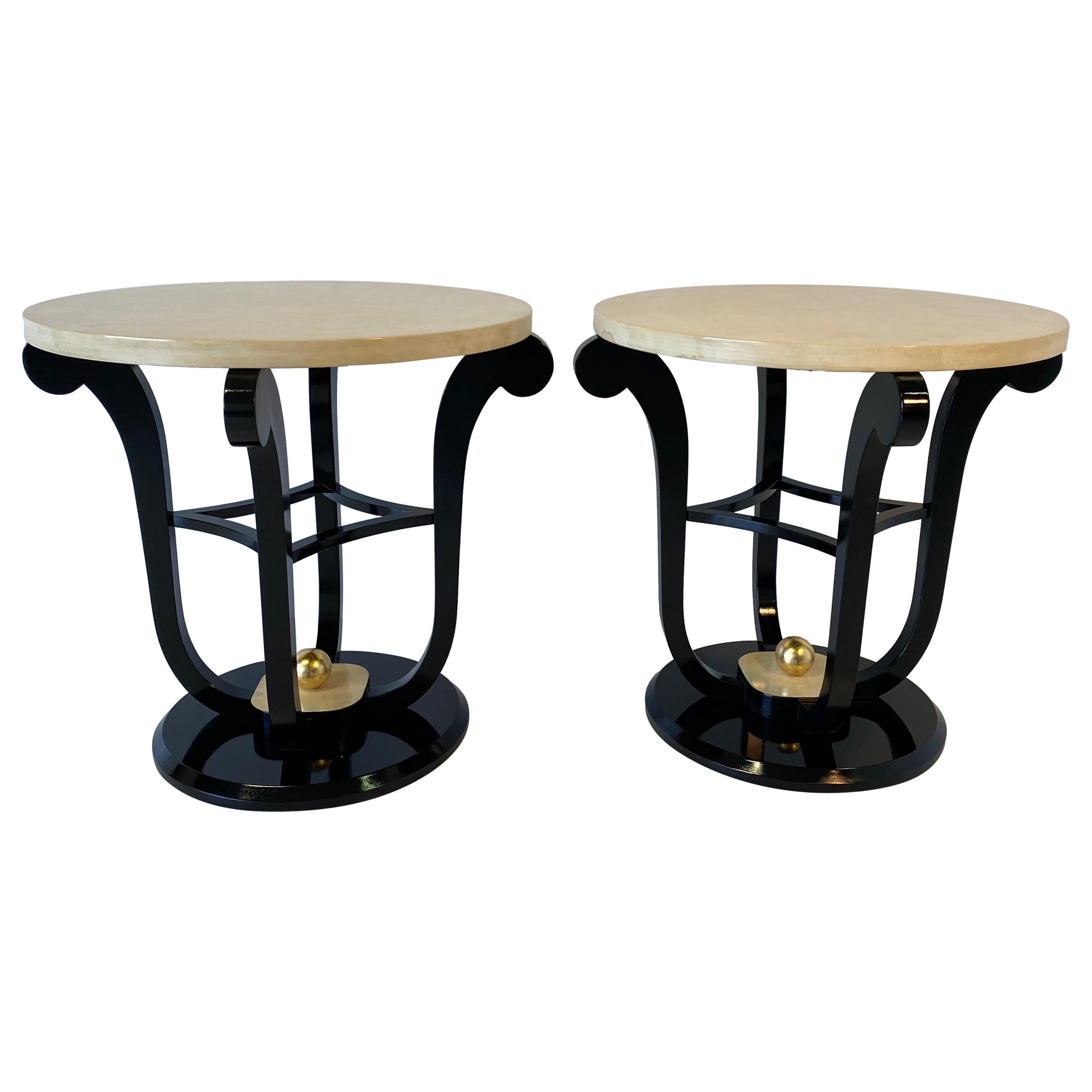 Pair of French Art Deco Parchment and Gold Leaf Side Tables