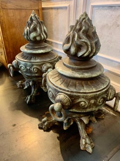 Pair of French Art Deco Patined Cast Iron Urns Vases