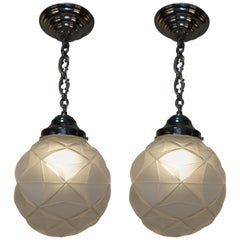 Pair of French Art Deco Pendant Chandeliers