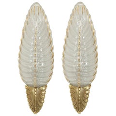 Pair of French Art Deco Period Glass and Bronze Sconces by Ezan, circa 1943
